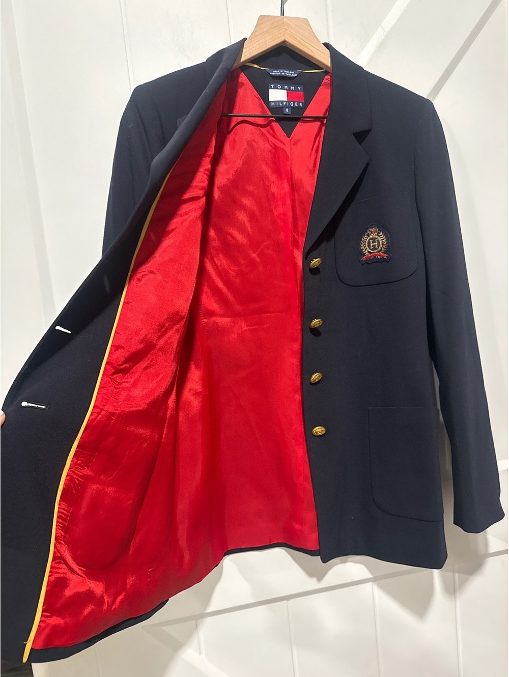 Vintage Tommy Hilfiger Women's Wool Blend Navy Blue "Schoolboy" Club Blazer, 4 - Picture 4 of 8